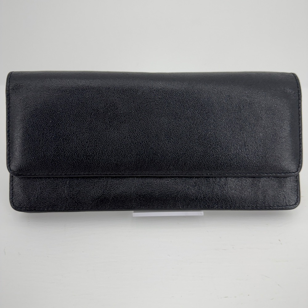 Tusk Black Textured Leather‎ Long Continental Tri-Fold Wallet Purple Interior